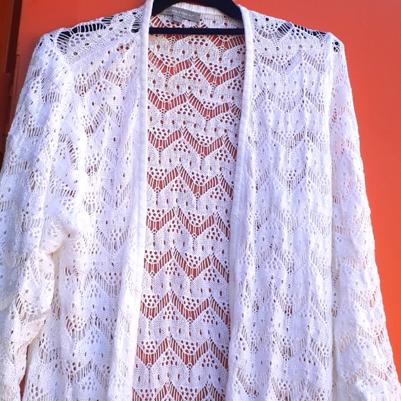 Purple Snow Chevron Knit Duster / Cardigan Size L white Long Maxi - Picture 3 of 5